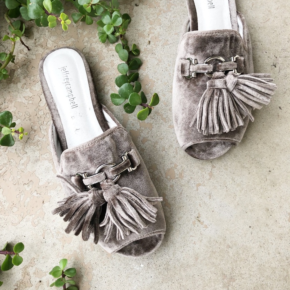 Jeffrey Campbell Velvet Fringe Flat Mules